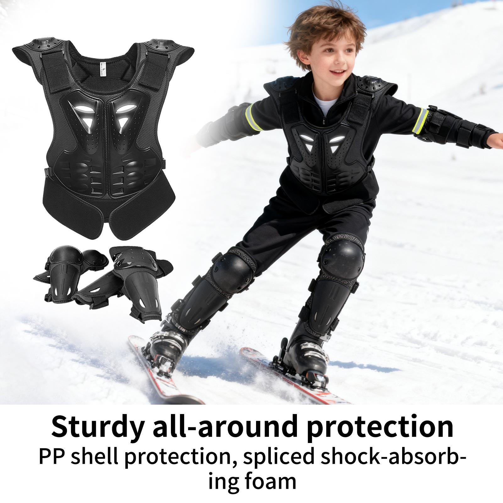 Cycling Gear Kids - ชุดป้องกันหน้าอกสำหรับวิบากสำหรับเด็ก พร้อมแผ่นรองข้อศอกและเข่า อุปกรณ์ขี่มอเตอร์ไซค์สำหรับเด็กชายและเด็กหญิง เหมาะสำหรับเล่นสกี สเก็ต และสเก็ตบอร์ด