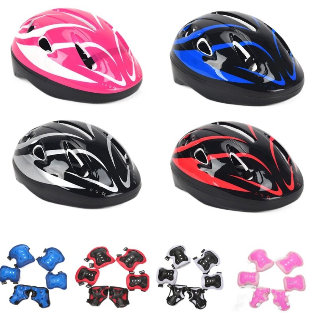 Cycling Gear Of The Year - หมวกกันน็อคเด็กที่ป้องกันข้อมือกีฬาแผ่นสวมข้อศอกเข่าอุปกรณ์ป้องกันสกู๊ตเตอร์สเก็ตบอร์ดชุดความปลอดภัยในการขี่จักรยานเด็กชายเด็กหญิงอายุ4-12ปี