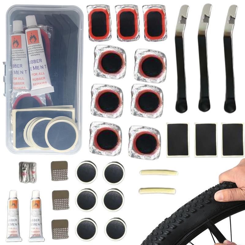 Bike Tube Repair Kit - ชุดแพทช์ยางในจักรยาน ชุดซ่อมยางรถจักรยานยนต์ ชุดโซลูชั่นแพทช์เย็นเจาะพร้อมแพทช์กาวและคันโยกยาง