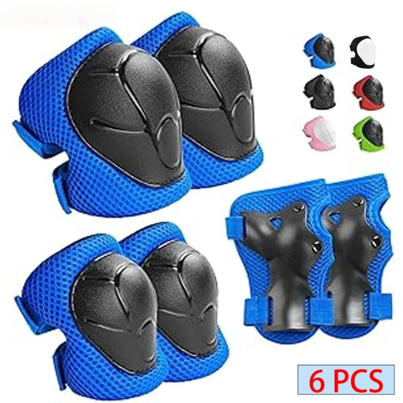 Cycling Gear Of The Year - ชุดอุปกรณ์ป้องกันสำหรับเด็ก 6 ชิ้น, อุปกรณ์ป้องกันเข่าข้อศอกข้อมือแบบปรับได้สำหรับ 3-15 ปี,