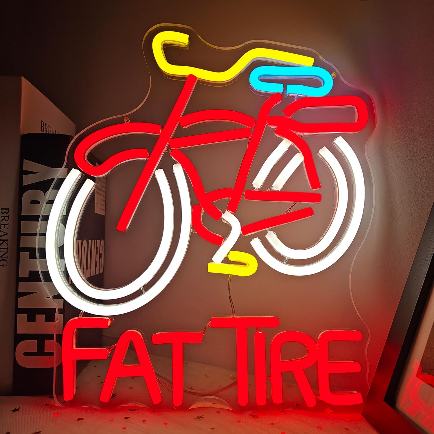 Cycling Gear Indoor - ป้ายไฟ LED รูปจักรยานยางอ้วน ปรับความสว่างได้ผ่าน USB สำหรับตกแต่งผนังร้านจักรยาน