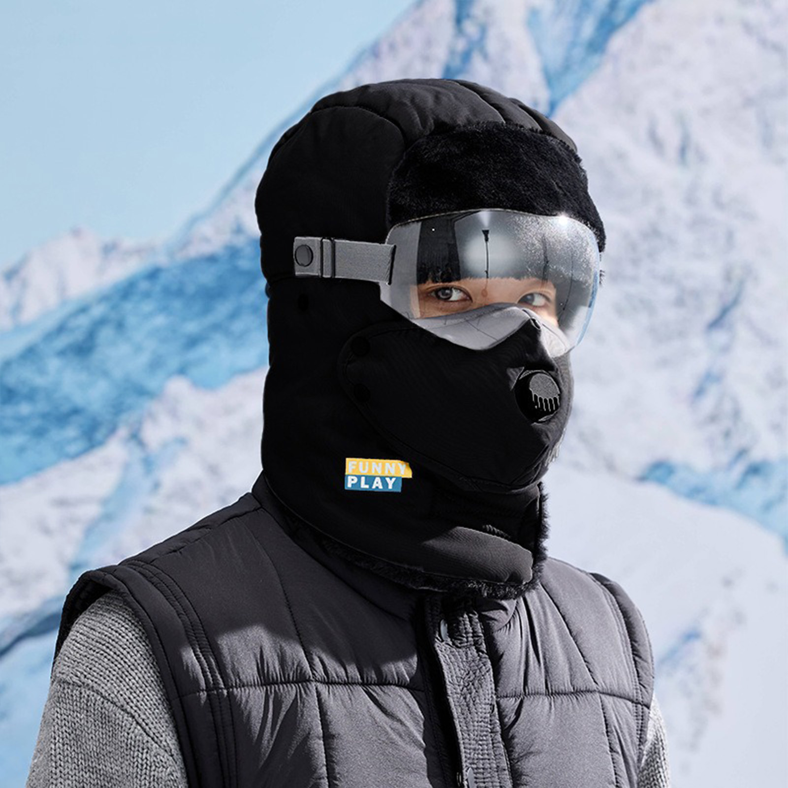 Cycling Gear Cold Weather - หมวกกันหนาวแบบหนาบุขนแกะสำหรับสภาพอากาศหนาวเย็น ขี่จักรยาน เล่นสกี หน้ากากกันลมพร้อมแว่นตา อุปกรณ์ทนทาน