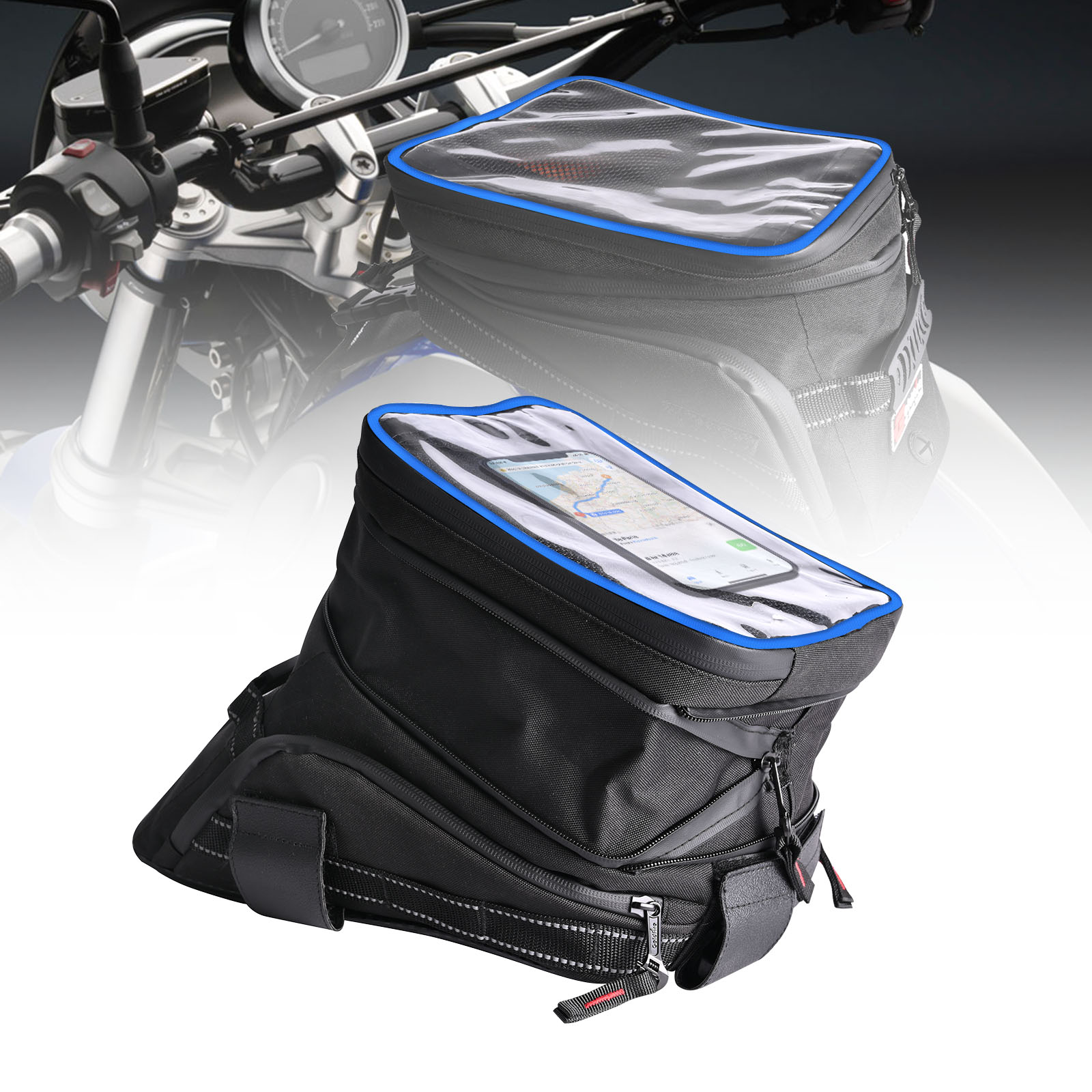 Cycling Gear Travel Bag - กระเป๋าแทงค์มอเตอร์ไซค์แบบขยายได้จุได้เยอะกระเป๋าเก็บของแบบหน้าจอสัมผัสไร้สายสำหรับ Suzuki Yamaha Honda BIKE