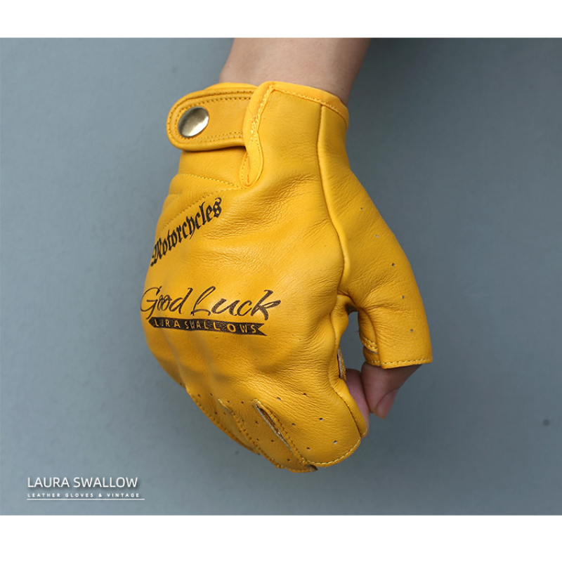 ถุงมือขี่มอเตอร์ไซค์หนังวัวสีเ - Yellow Cycling Gear บทวิจารณ์และราคา